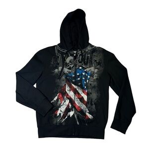 Tapout mens M Medium black fleece American flag full zip hoodie EUC